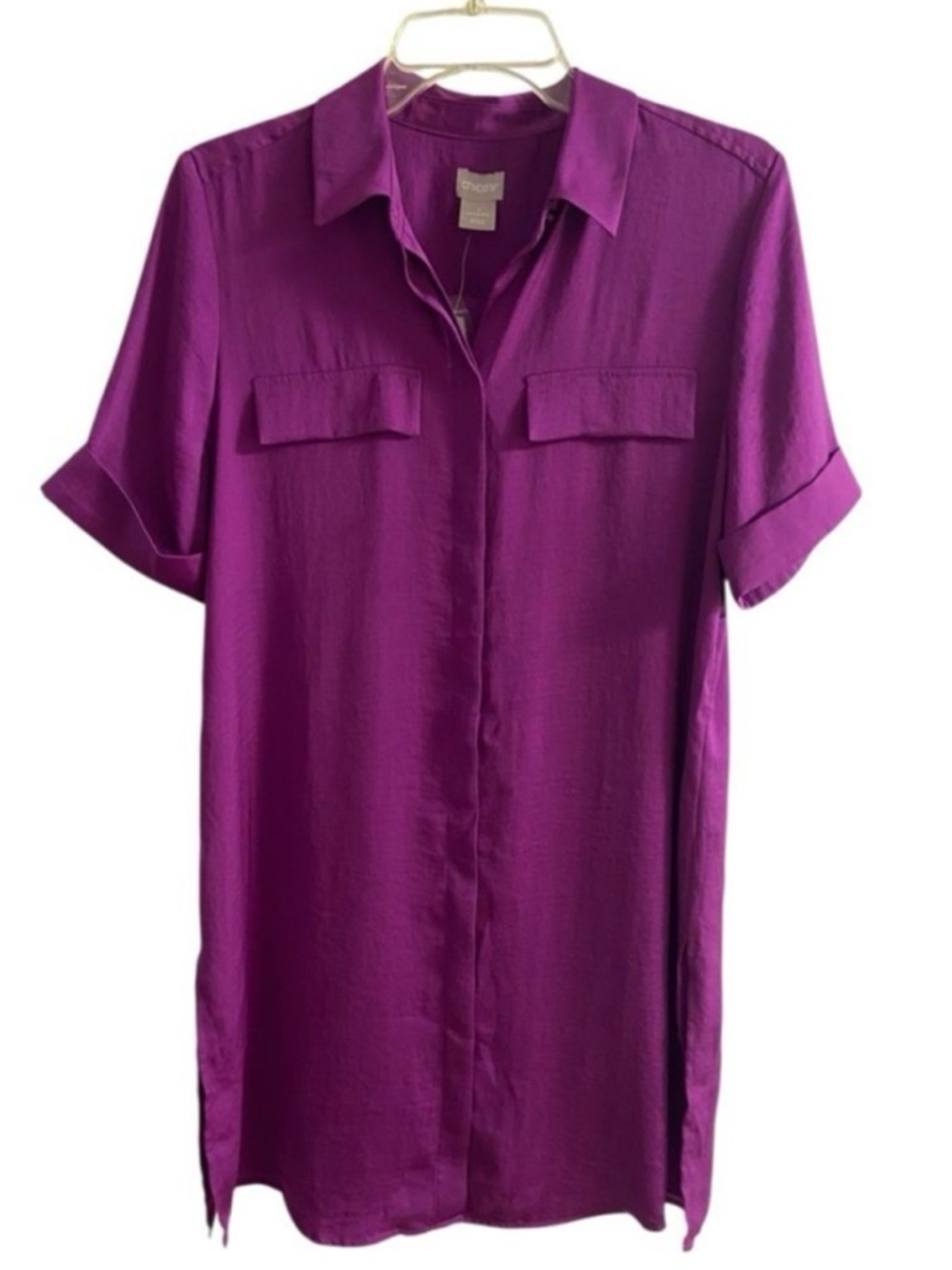 Chico's Short-Sleeve Longline Tunic Purple Medium NWT - Picture 2 of 10